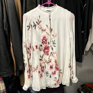 Floral Pleated White Blouse